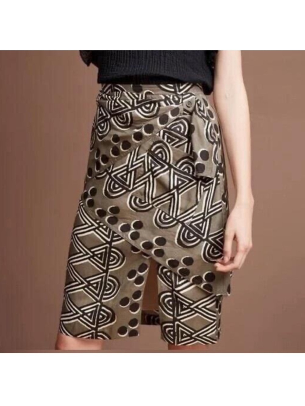 Anthropologie Maeve Edessa Tribal Print Skirt - Black and Tan
